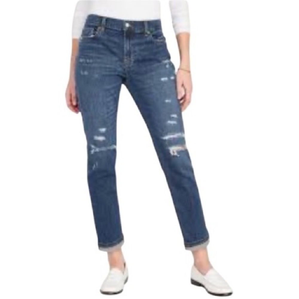 Old Navy Women's Mid-rise Distressed Boyfriend Jeans 10 Dark Destroyed Sailor